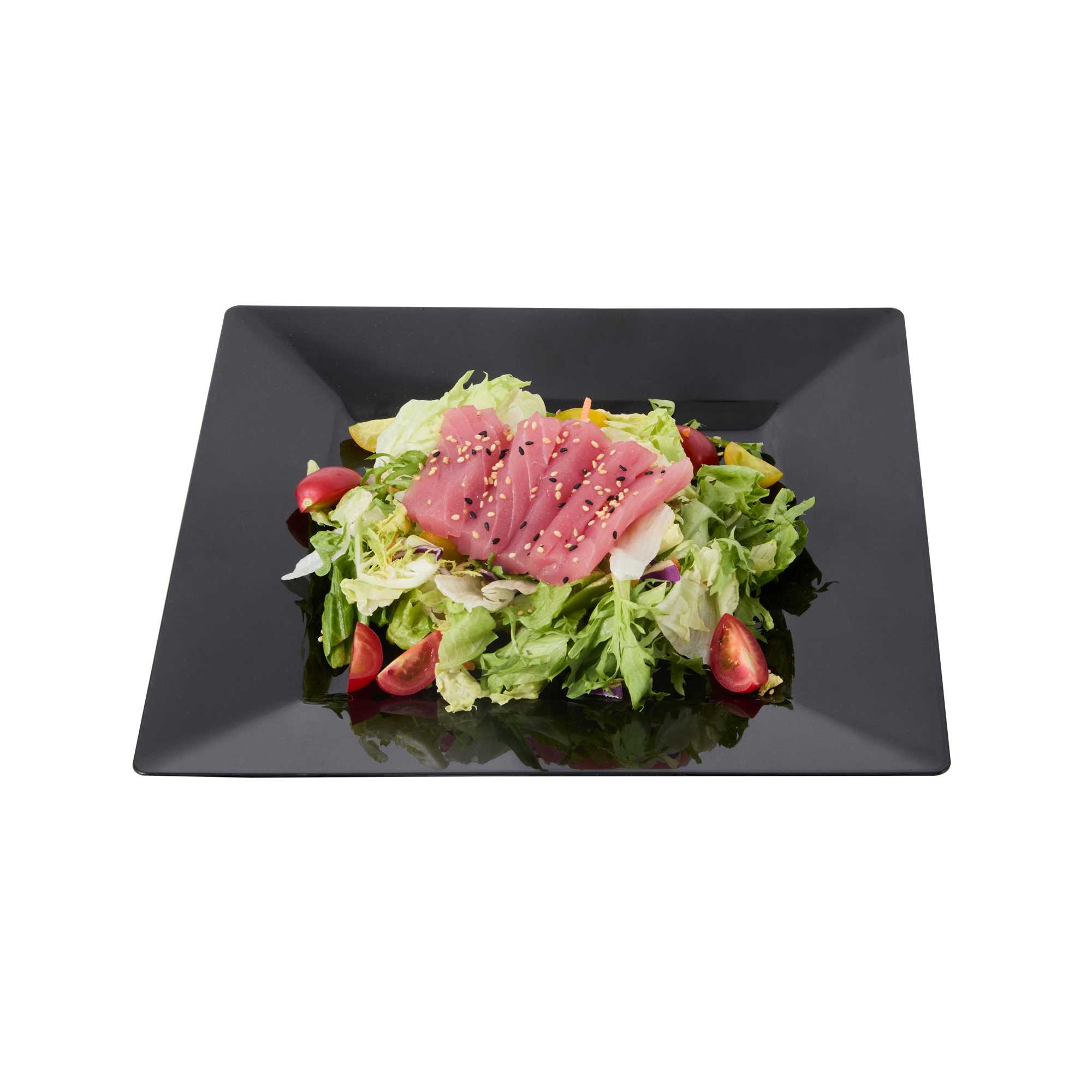 Maxi Serve Square Black Plastic Dinner Plate - 10 3/4" x 10 3/4" x 1/2" - 100 count box