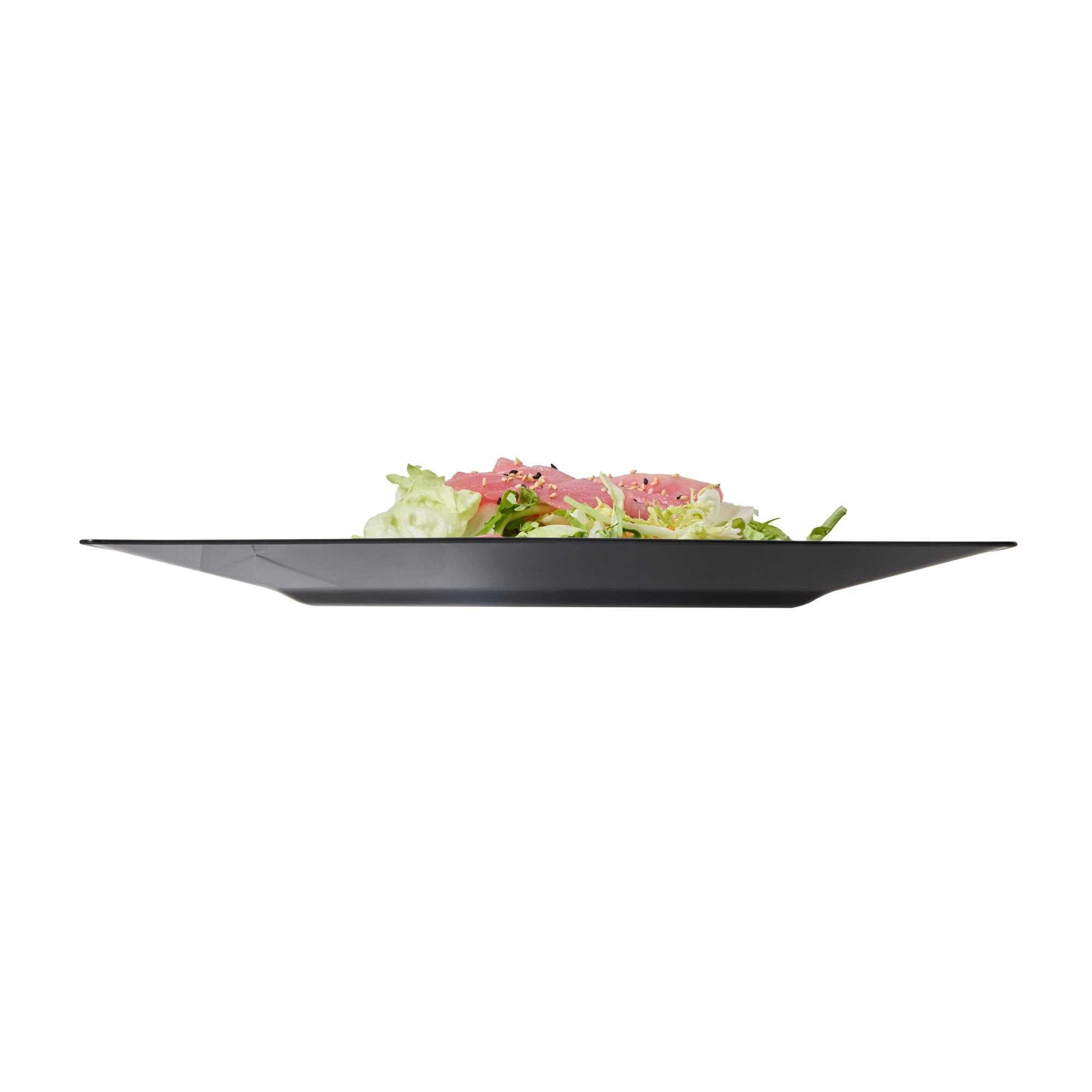 Maxi Serve Square Black Plastic Dinner Plate - 10 3/4" x 10 3/4" x 1/2" - 100 count box
