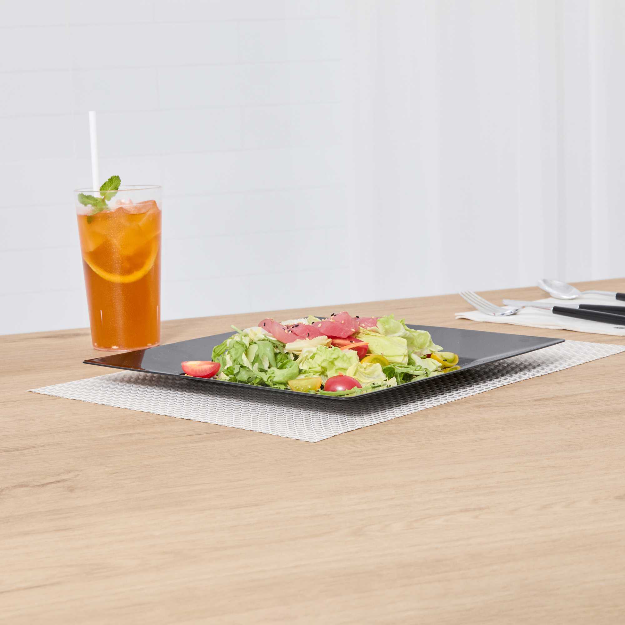 Maxi Serve Square Black Plastic Dinner Plate - 10 3/4" x 10 3/4" x 1/2" - 100 count box