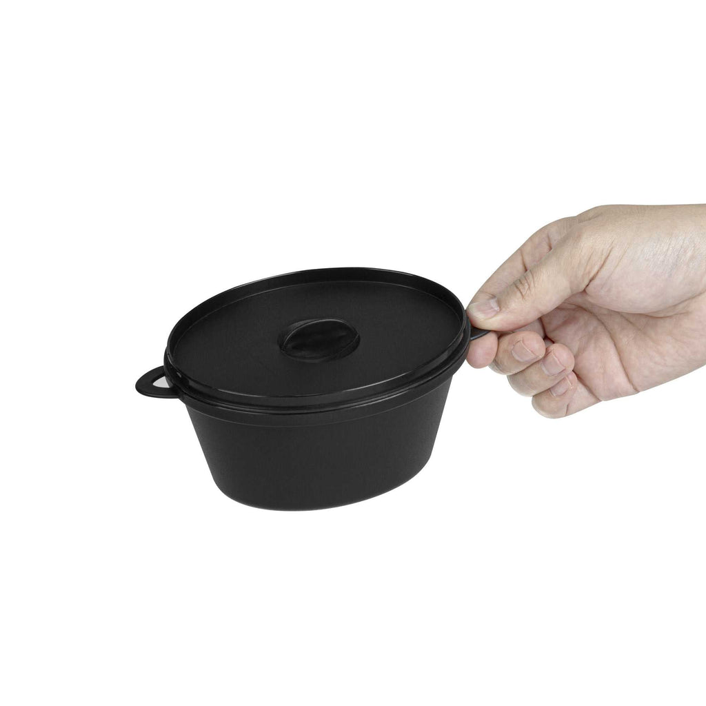 Mini Serve 12 oz Oval Black Plastic Large Kettle Dish - 6" x 4" x 2 3/4" - 100 count box