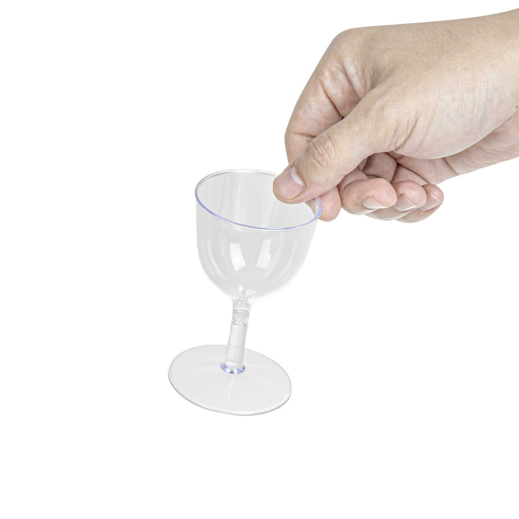 Bev Tek 2 oz Round Clear Plastic Mini Wine Goblet - 2" x 2" x 2 1/2" - 100 count box