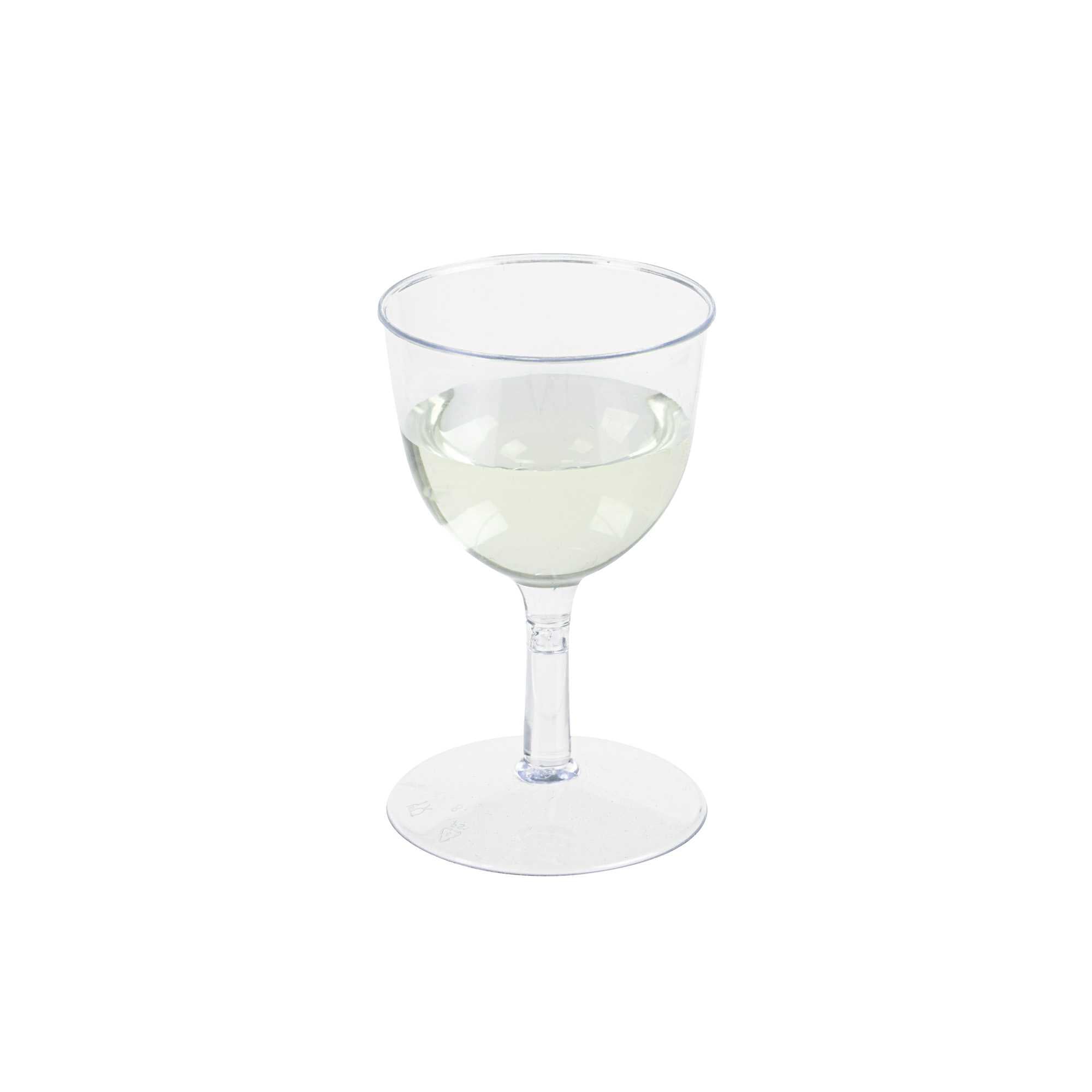 Bev Tek 2 oz Round Clear Plastic Mini Wine Goblet - 2" x 2" x 2 1/2" - 100 count box