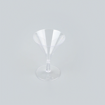 Bev Tek 2 oz Round Clear Plastic Mini Martini Glass - 2 1/2" x 2 1/2" x 3 3/4" - 100 count box