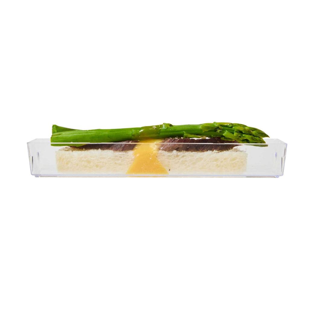 Mini Serve Rectangle Clear Plastic Modern Plate - 5 1/4" x 1 3/4" x 3/4" - 100 count box