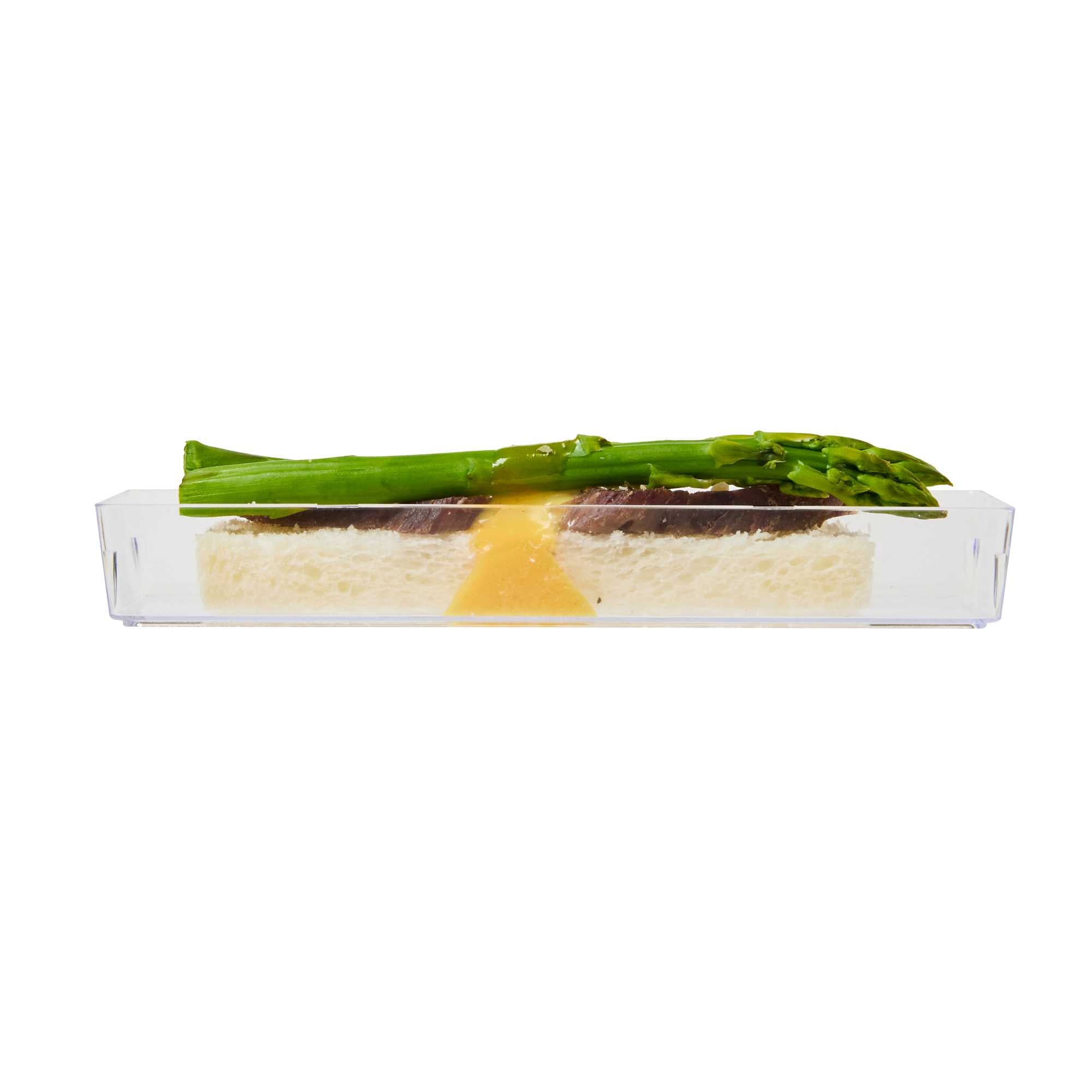 Mini Serve Rectangle Clear Plastic Modern Plate - 5 1/4" x 1 3/4" x 3/4" - 100 count box