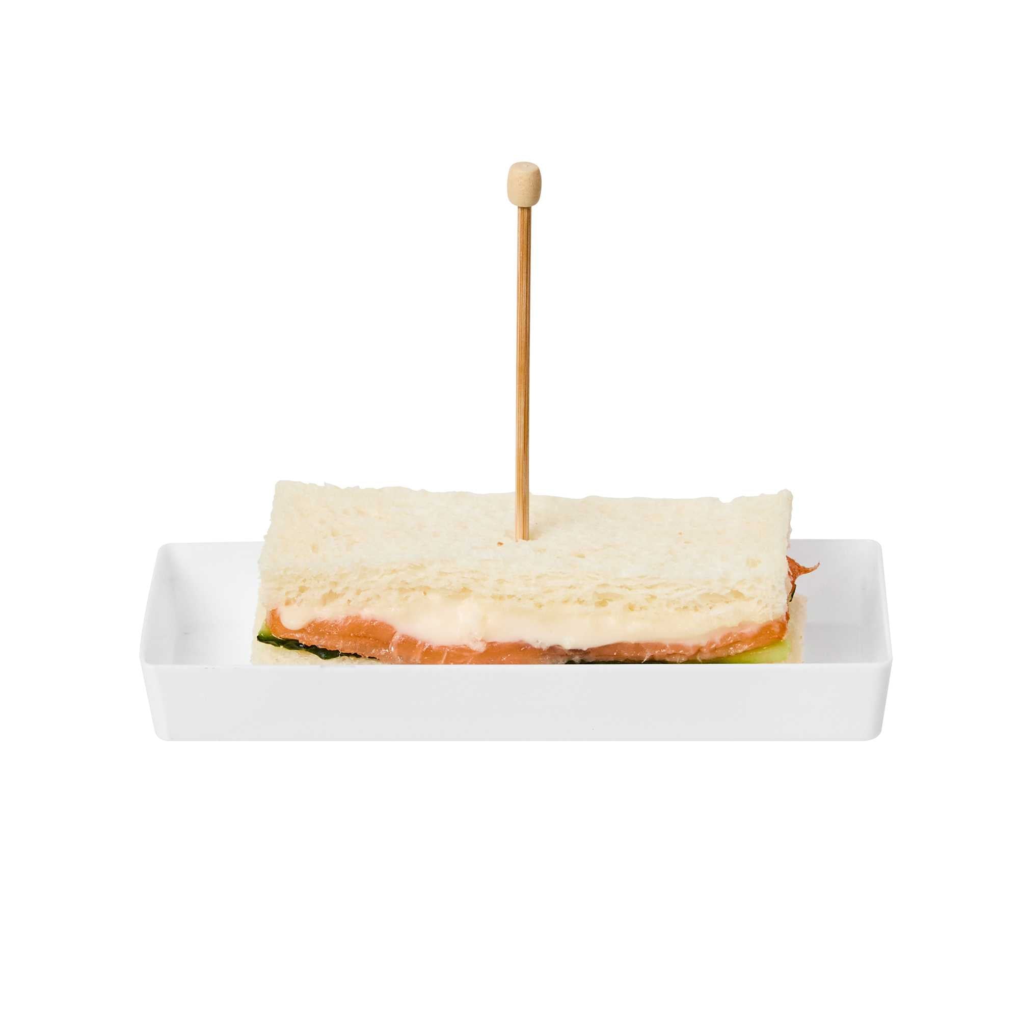 Mini Serve Rectangle White Plastic Modern Plate - 5 1/4" x 1 3/4" x 3/4" - 100 count box