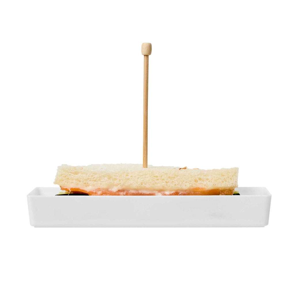 Mini Serve Rectangle White Plastic Modern Plate - 5 1/4" x 1 3/4" x 3/4" - 100 count box