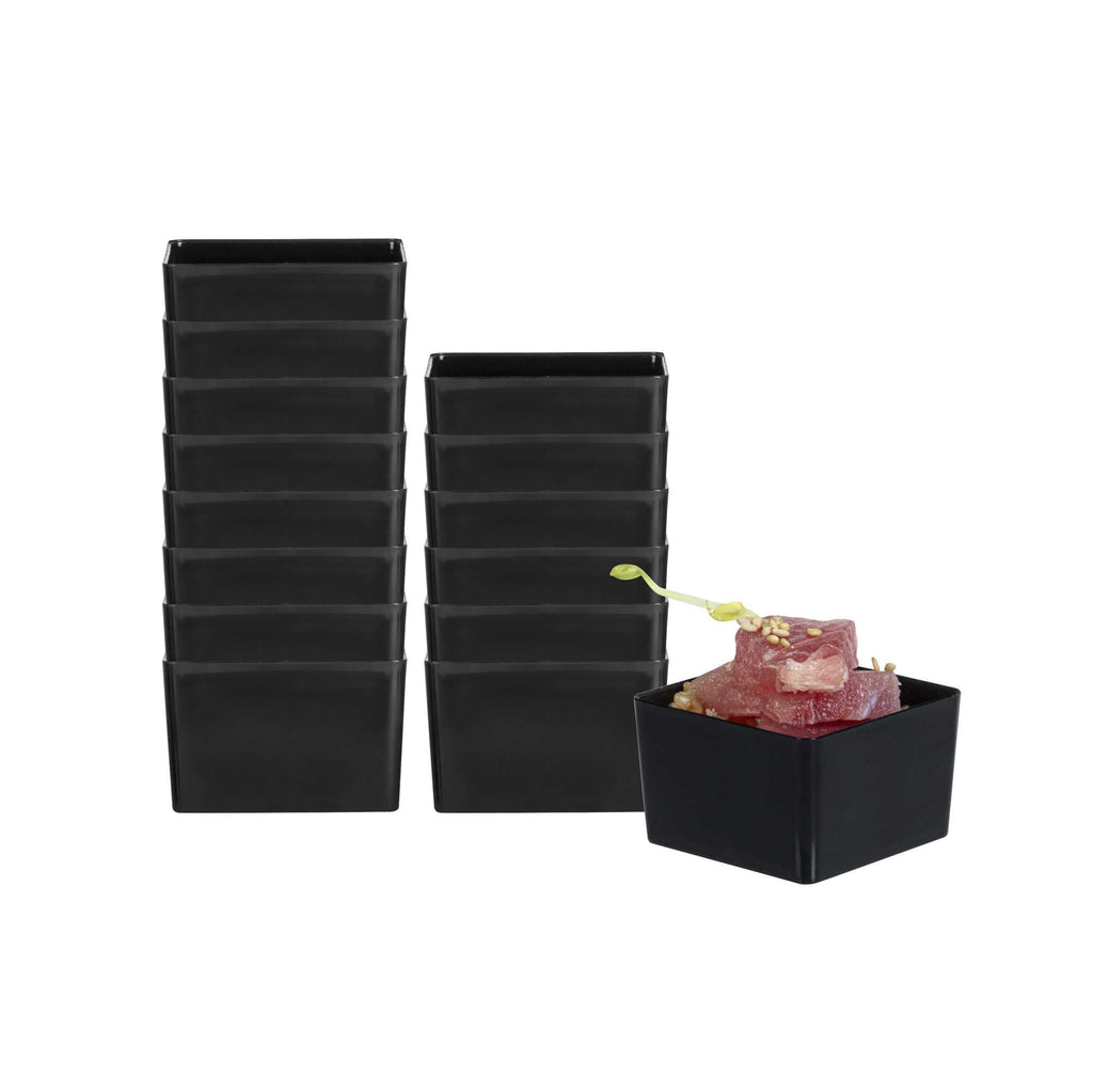 Mini Serve 2 oz Square Black Plastic Short Quadrato Cup - 1 3/4" x 1 3/4" x 1" - 100 count box