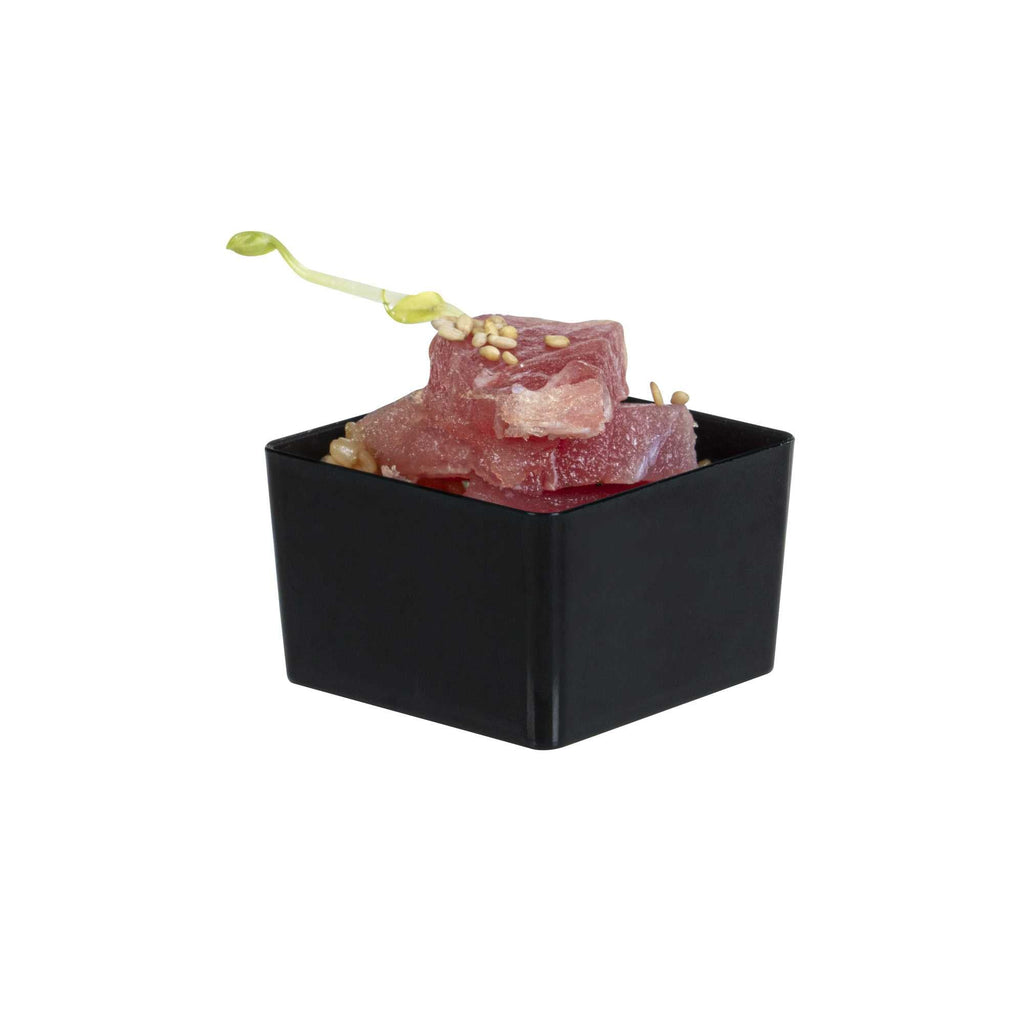 Mini Serve 2 oz Square Black Plastic Short Quadrato Cup - 1 3/4" x 1 3/4" x 1" - 100 count box