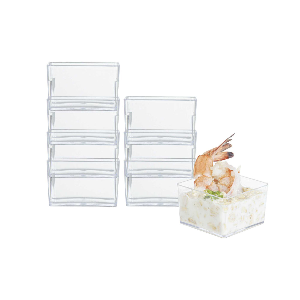 1 oz Square Clear Plastic Short Quadrato Cup - 1 3/4" x 1 3/4" x 1" - 100 count box