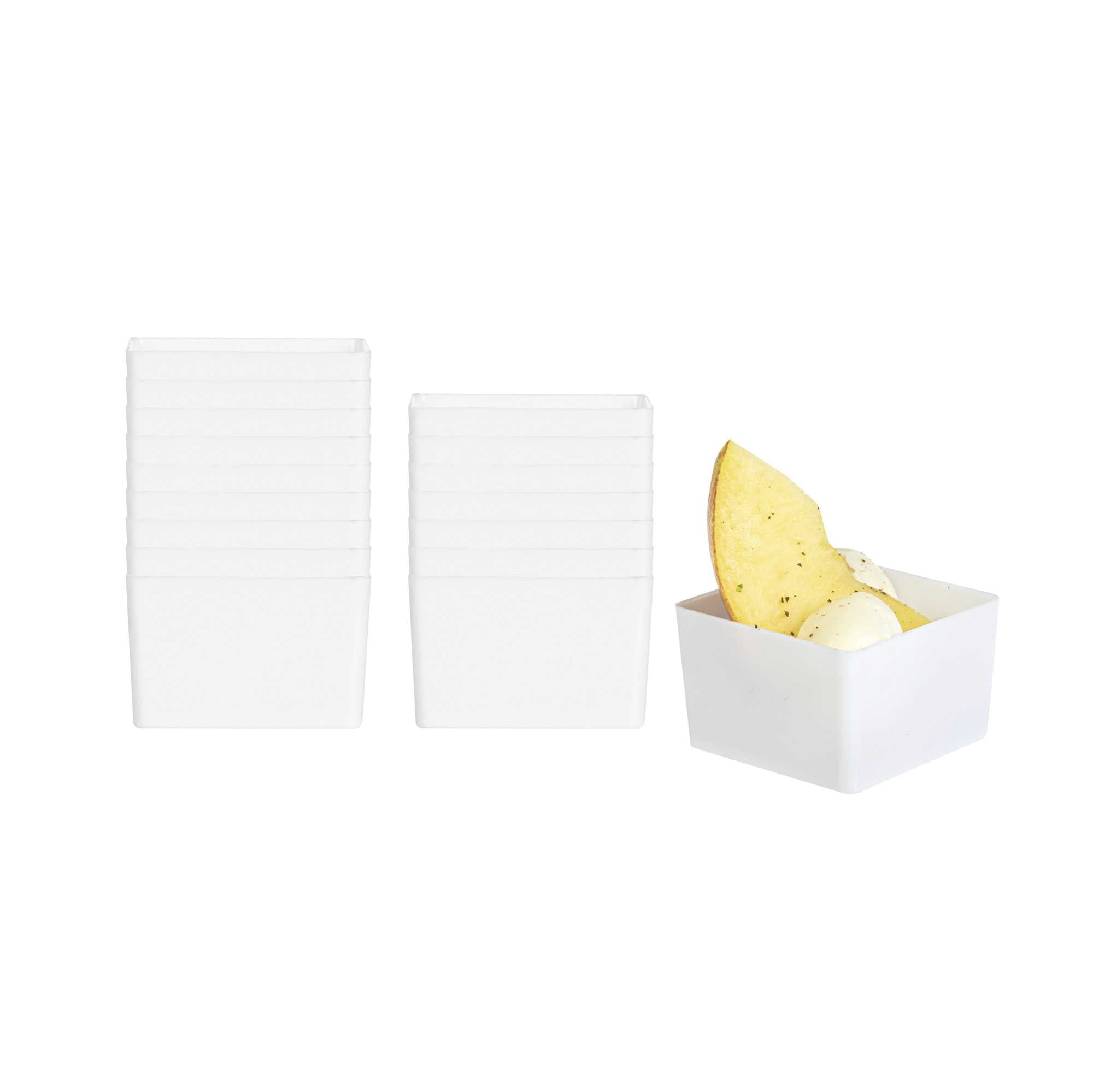Mini Serve 2 oz Square White Plastic Short Quadrato Cup - 1 3/4" x 1 3/4" x 1" - 100 count box