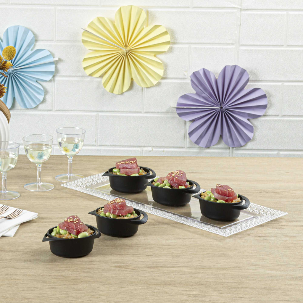 Mini Serve 3 oz Round Black Plastic Mini Infinity Pot - 3 3/4" x 2 1/2" x 1 1/4" - 100 count box