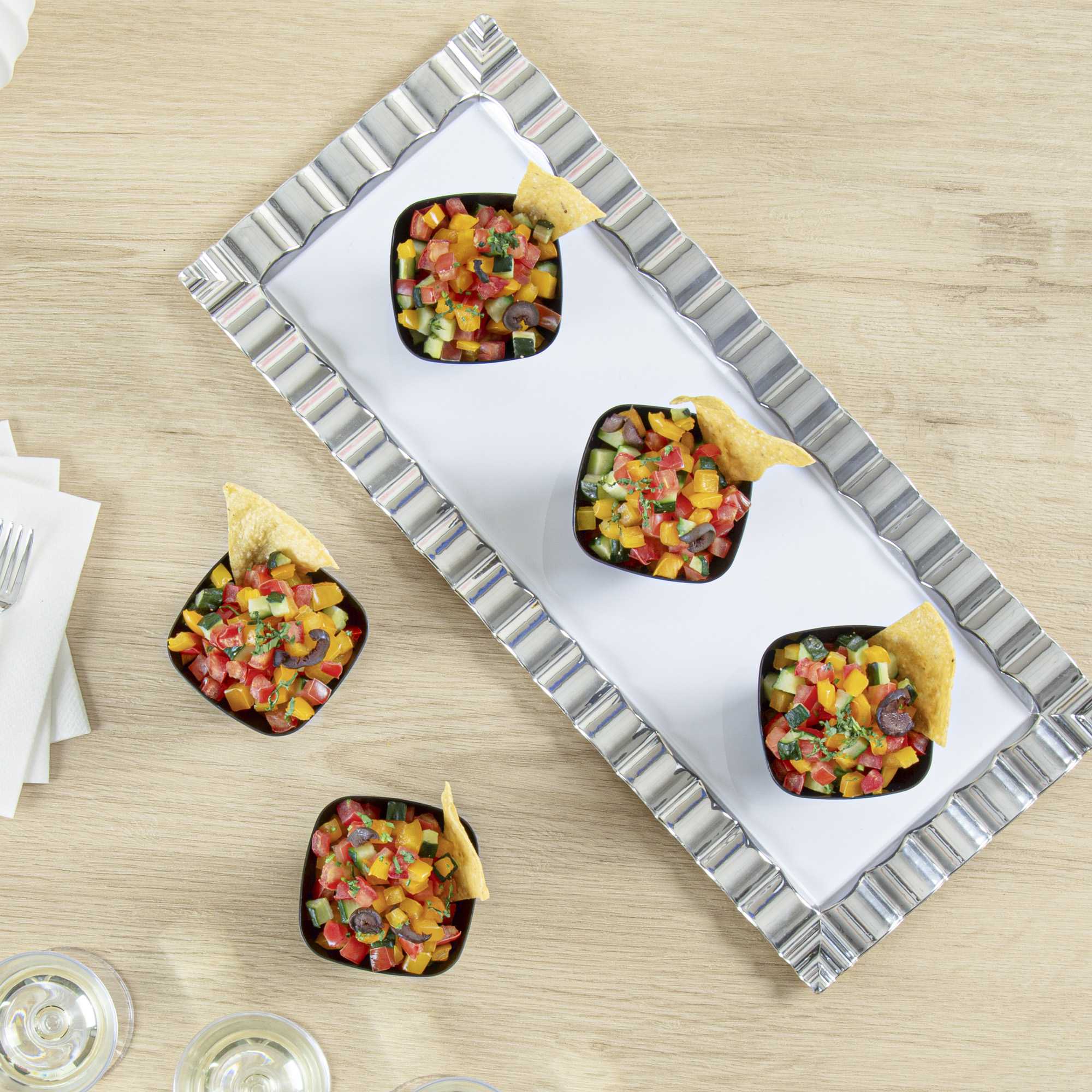 Mini Serve 4 oz Square Black Plastic Bellissima Tasting Cup - 2 1/2" x 2 1/2" x 2 1/4" - 100 count box