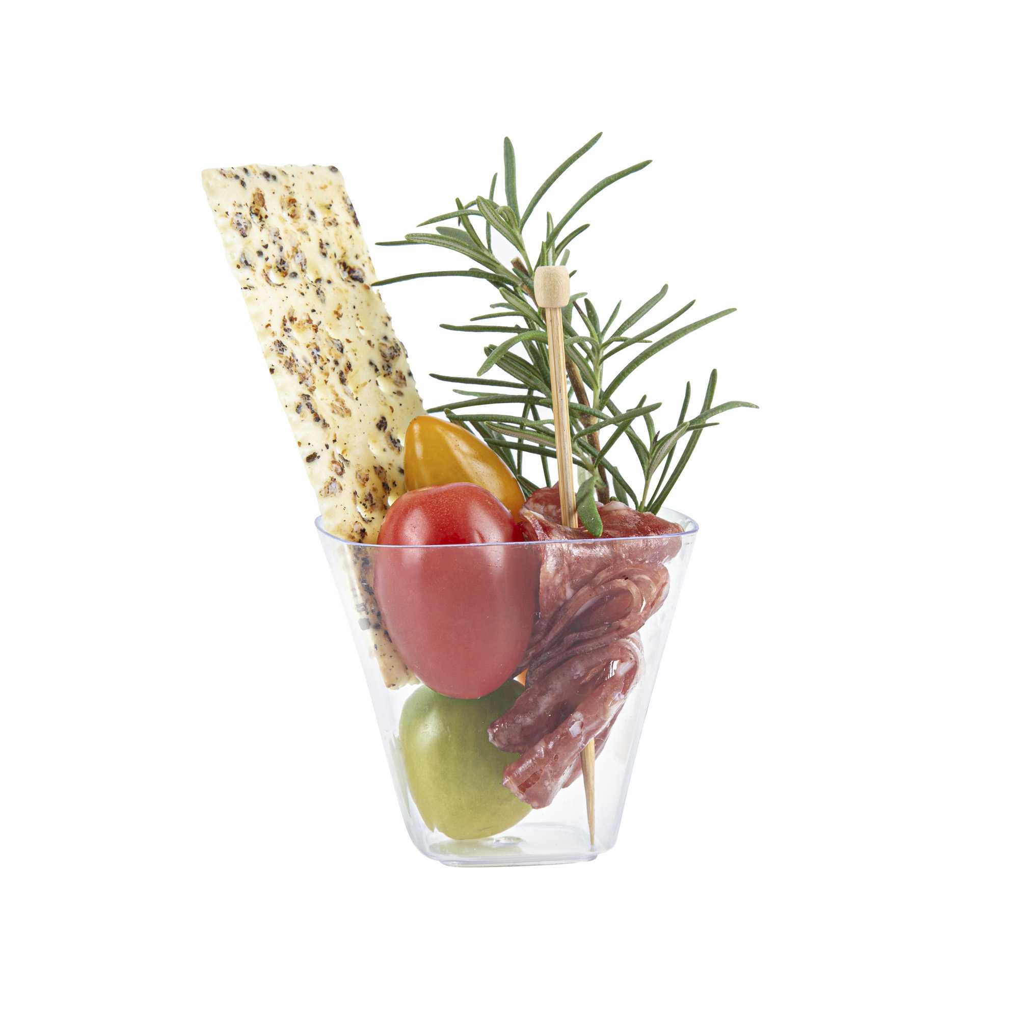 Mini Serve 4 oz Square Clear Plastic Bellissima Tasting Cup - 2 1/2" x 2 1/2" x 2 1/4" - 100 count box