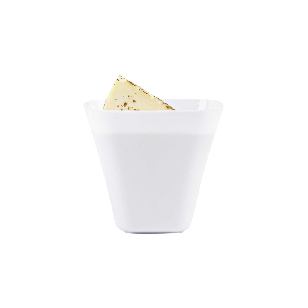 Mini Serve 4 oz Square White Plastic Bellissima Tasting Cup - 2 1/2" x 2 1/2" x 2 1/4" - 100 count box