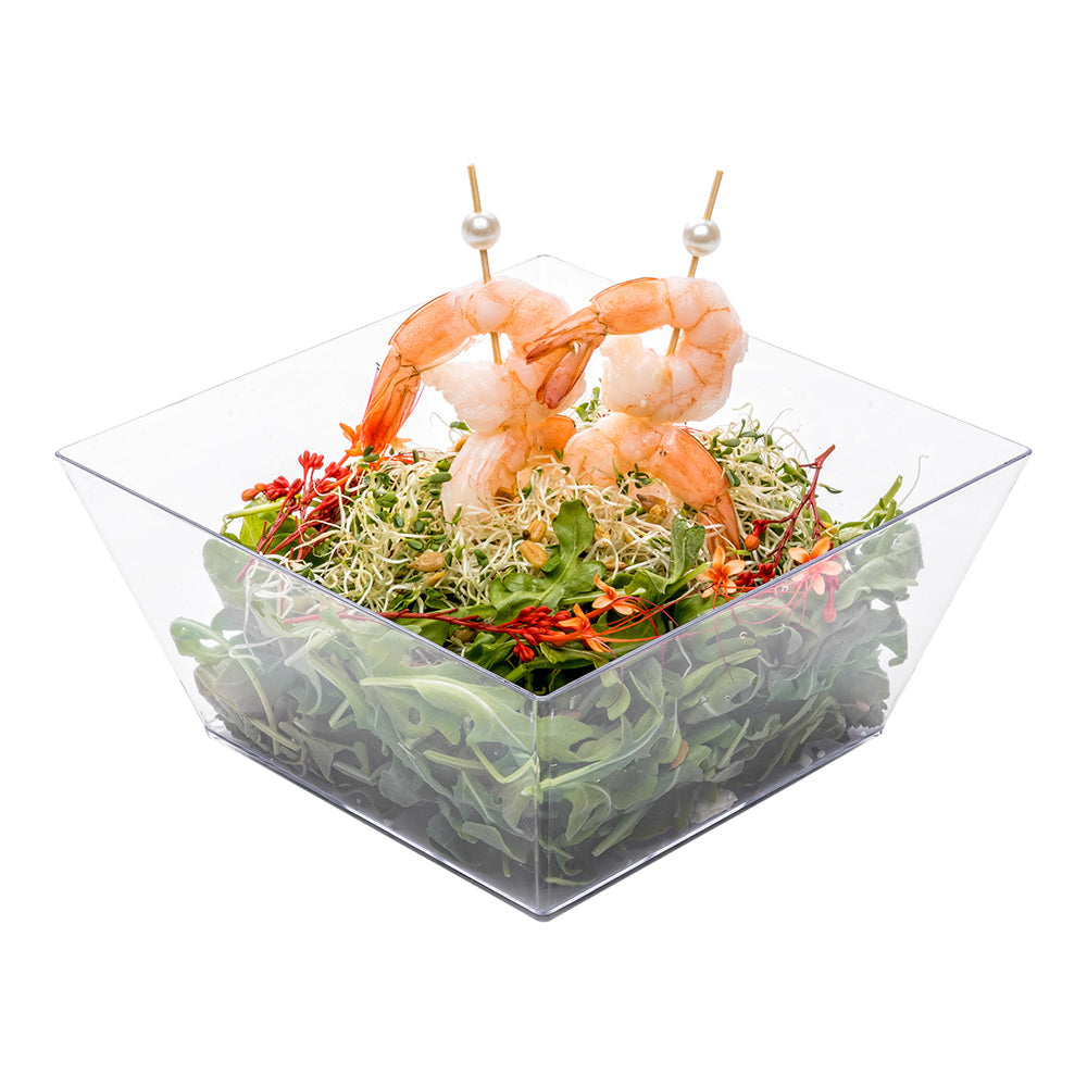 Maxi Serve 18 oz Square Clear Plastic Medium Modern Bowl - 6 3/4" x 6 3/4" x 3" - 25 count box