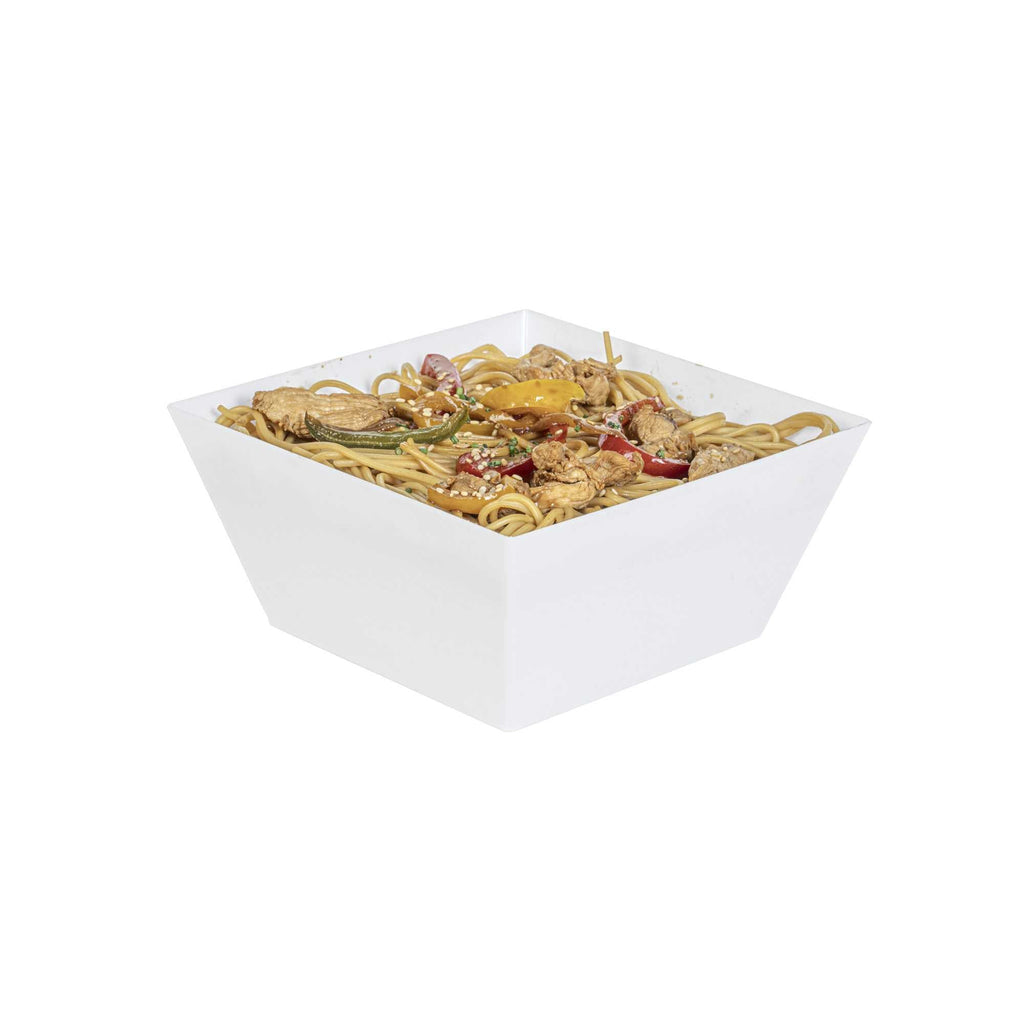 Maxi Serve 18 oz Square White Plastic Medium Modern Bowl - 6 3/4" x 6 3/4" x 3" - 25 count box