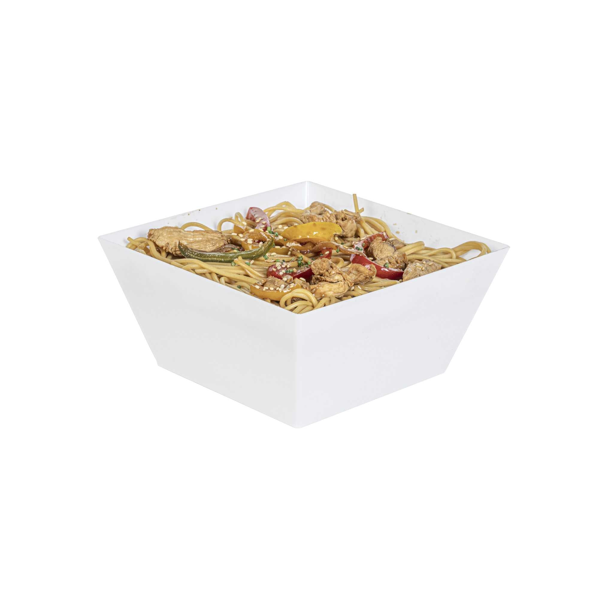 Maxi Serve 18 oz Square White Plastic Medium Modern Bowl - 6 3/4" x 6 3/4" x 3" - 25 count box