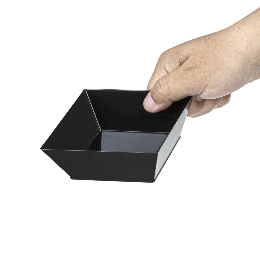 Maxi Serve 10 oz Square Black Plastic Small Modern Bowl - 4 1/4" x 4 1/4" x 1 1/2" - 100 count box