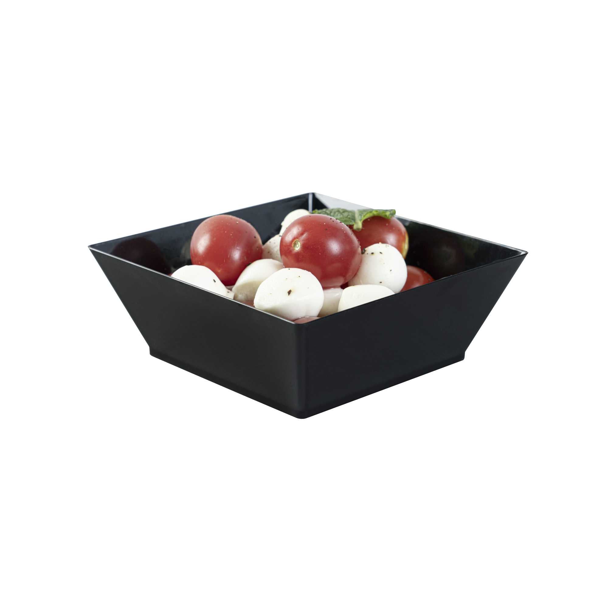 Maxi Serve 10 oz Square Black Plastic Small Modern Bowl - 4 1/4" x 4 1/4" x 1 1/2" - 100 count box