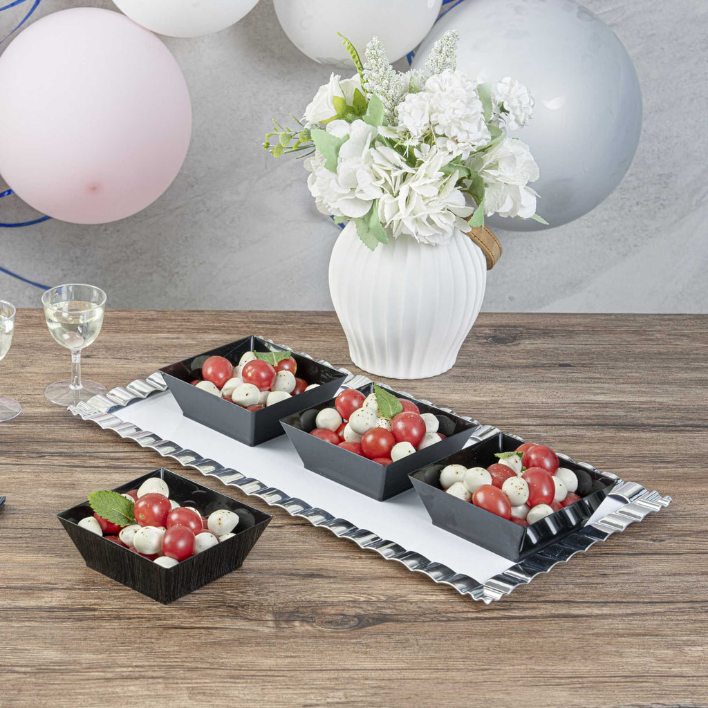 Maxi Serve 10 oz Square Black Plastic Small Modern Bowl - 4 1/4" x 4 1/4" x 1 1/2" - 100 count box