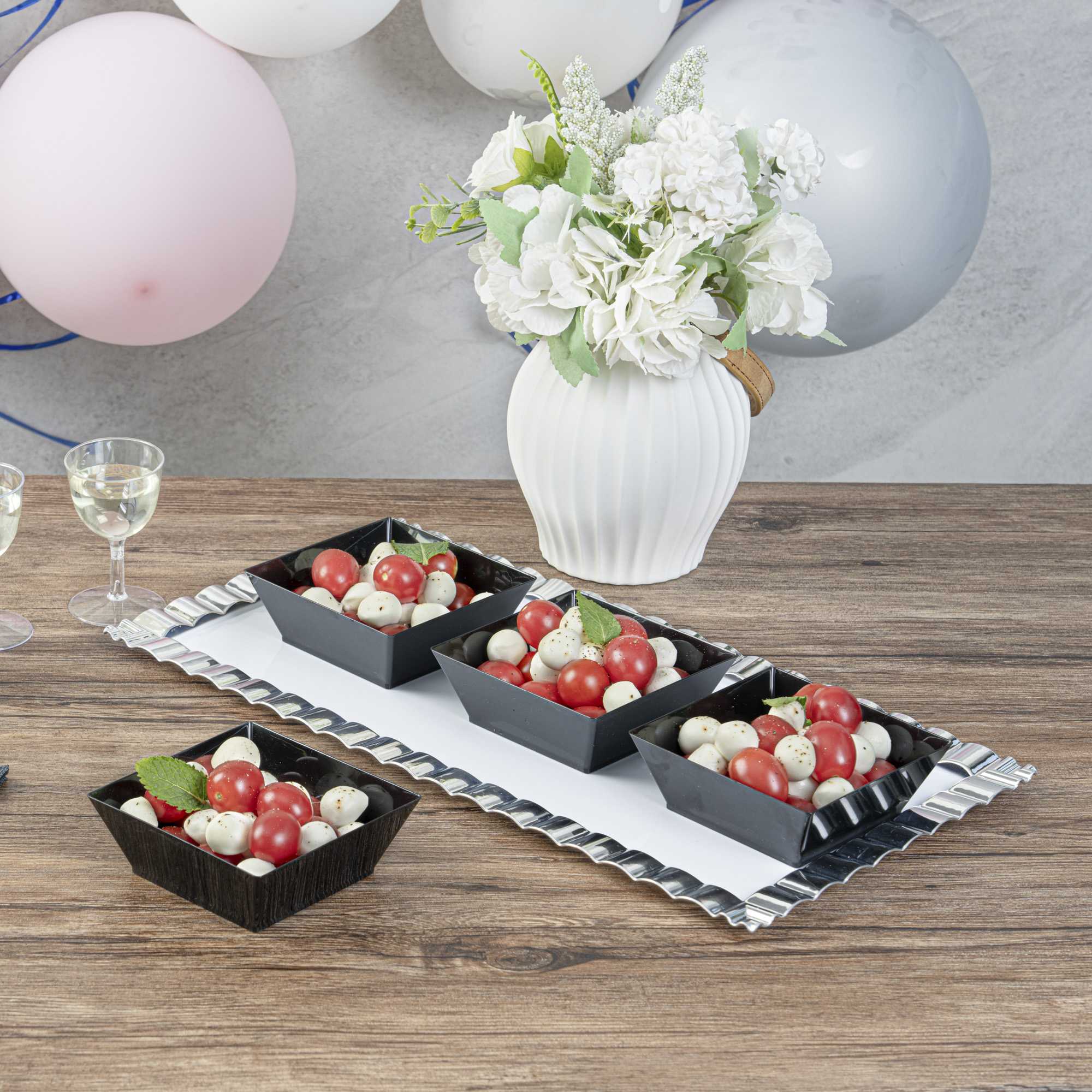 Maxi Serve 10 oz Square Black Plastic Small Modern Bowl - 4 1/4" x 4 1/4" x 1 1/2" - 100 count box