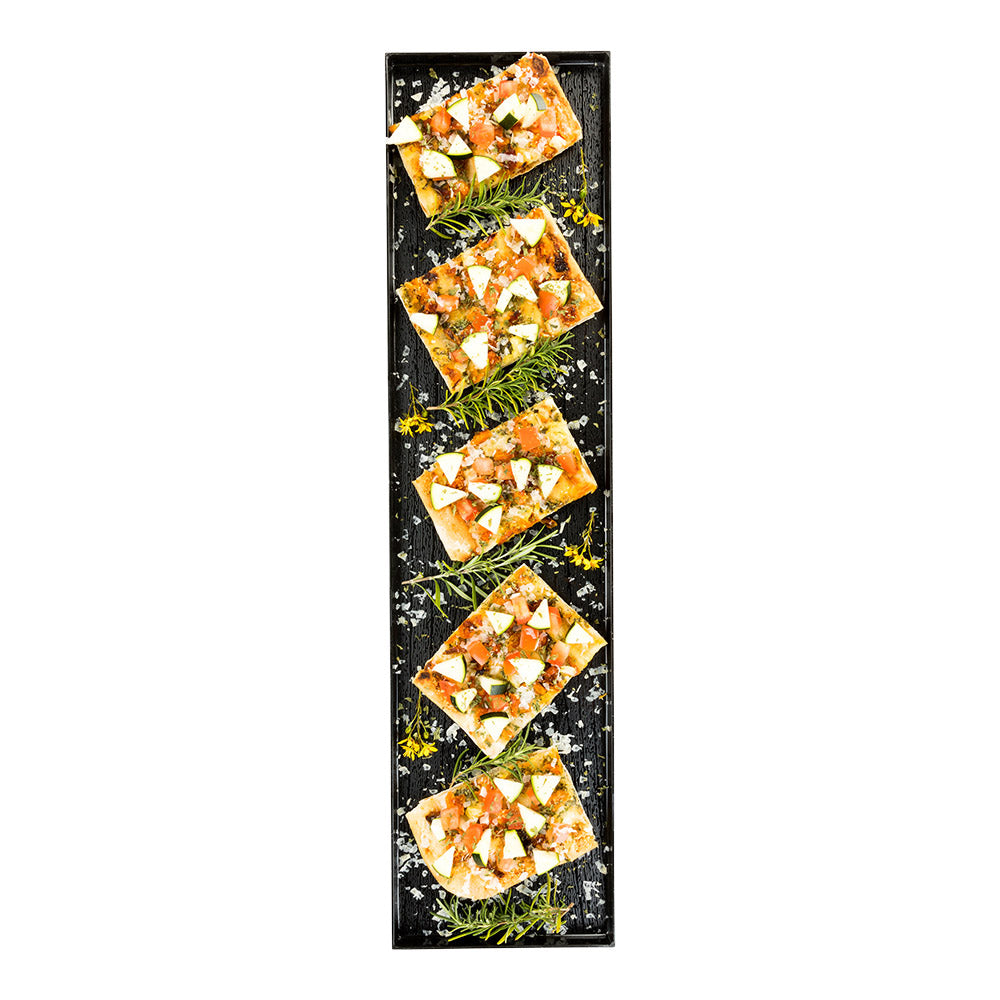 Maxi Serve Rectangle Black Plastic Medium Tray - Faux Wood Grain - 23 1/2" x 6" - 25 count box