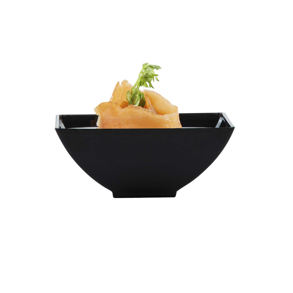 Mini Serve 3 oz Rectangle Black Plastic Small Architetto Bowl - 3 1/4" x 2 1/4" x 1 1/4" - 100 count box