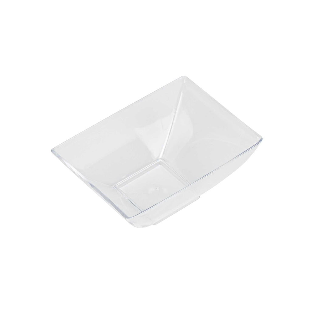 Mini Serve 3 oz Rectangle Clear Plastic Small Architetto Bowl - 3 1/4" x 2 1/4" x 1 1/4" - 100 count box