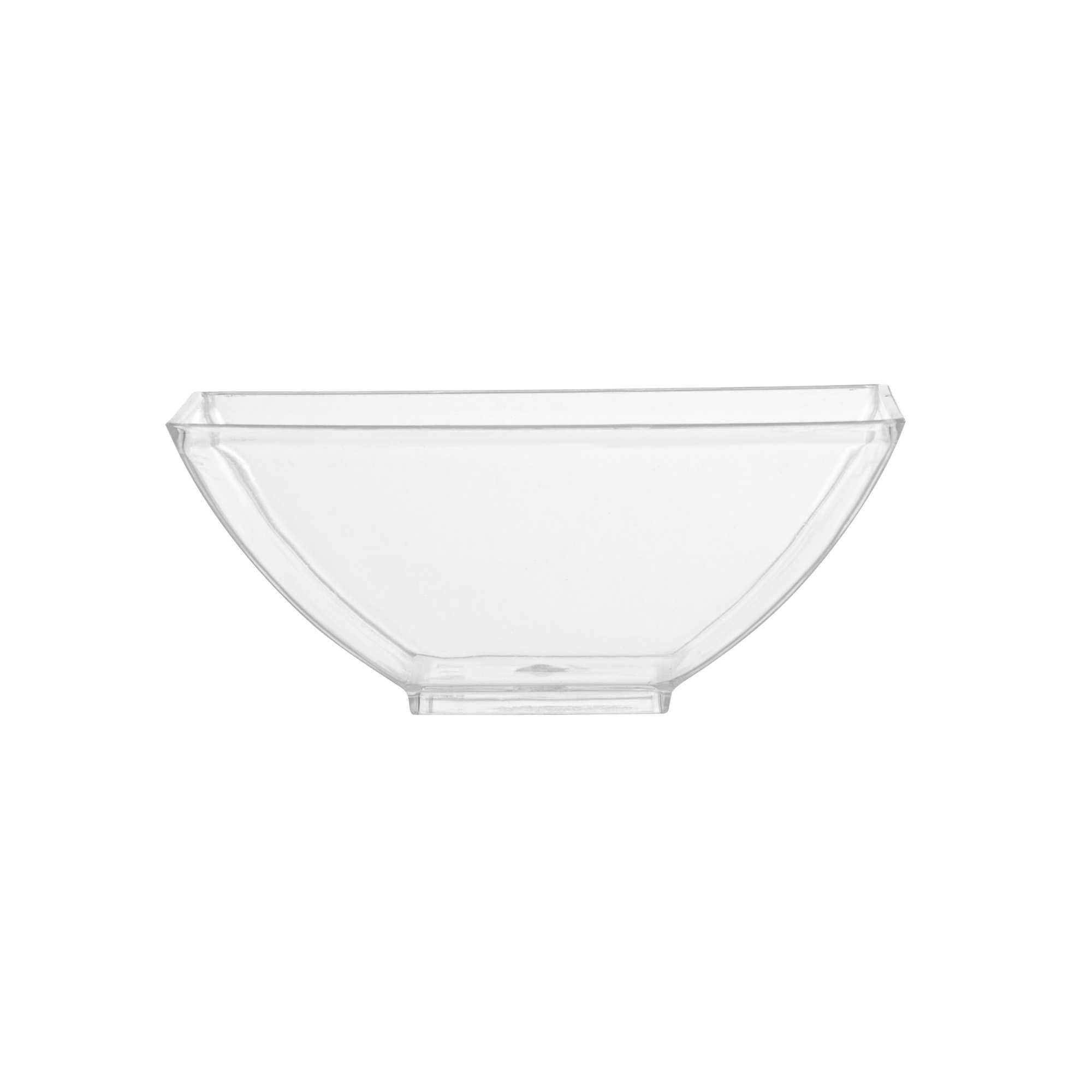 Mini Serve 3 oz Rectangle Clear Plastic Small Architetto Bowl - 3 1/4" x 2 1/4" x 1 1/4" - 100 count box