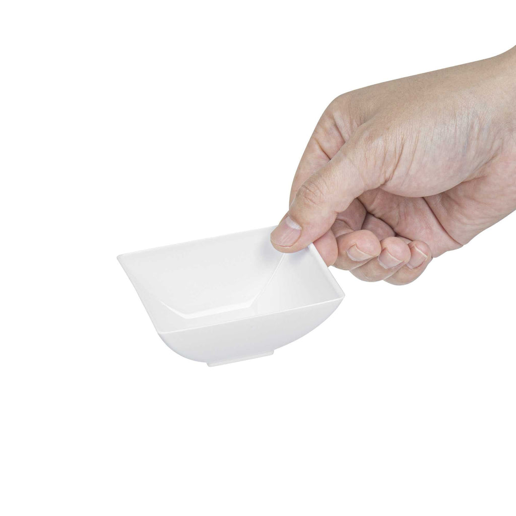Mini Serve 3 oz Rectangle White Plastic Small Architetto Bowl - 3 1/4" x 2 1/4" x 1 1/4" - 100 count box