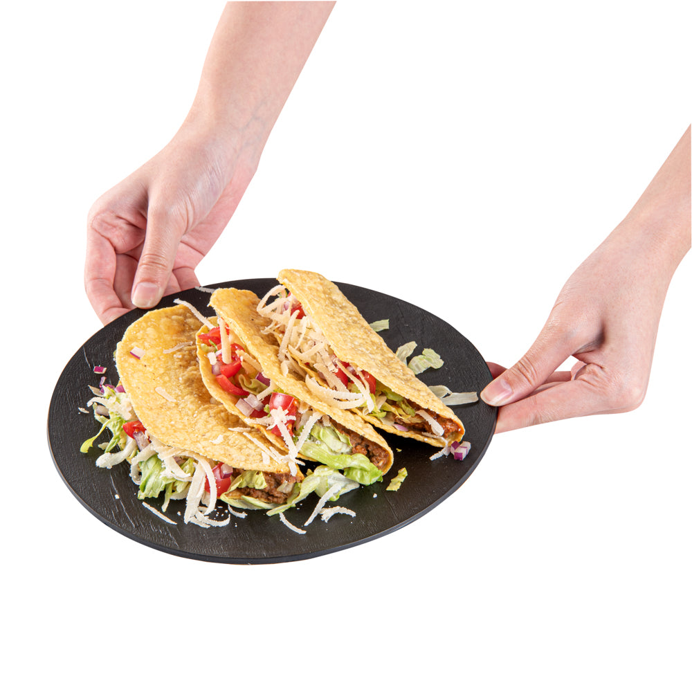 Maxi Serve Round Black Plastic Medium Plate - Faux Slate - 8 3/4" x 8 3/4" - 100 count box
