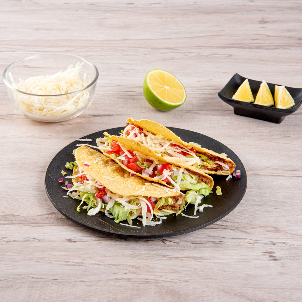 Maxi Serve Round Black Plastic Medium Plate - Faux Slate - 8 3/4" x 8 3/4" - 100 count box