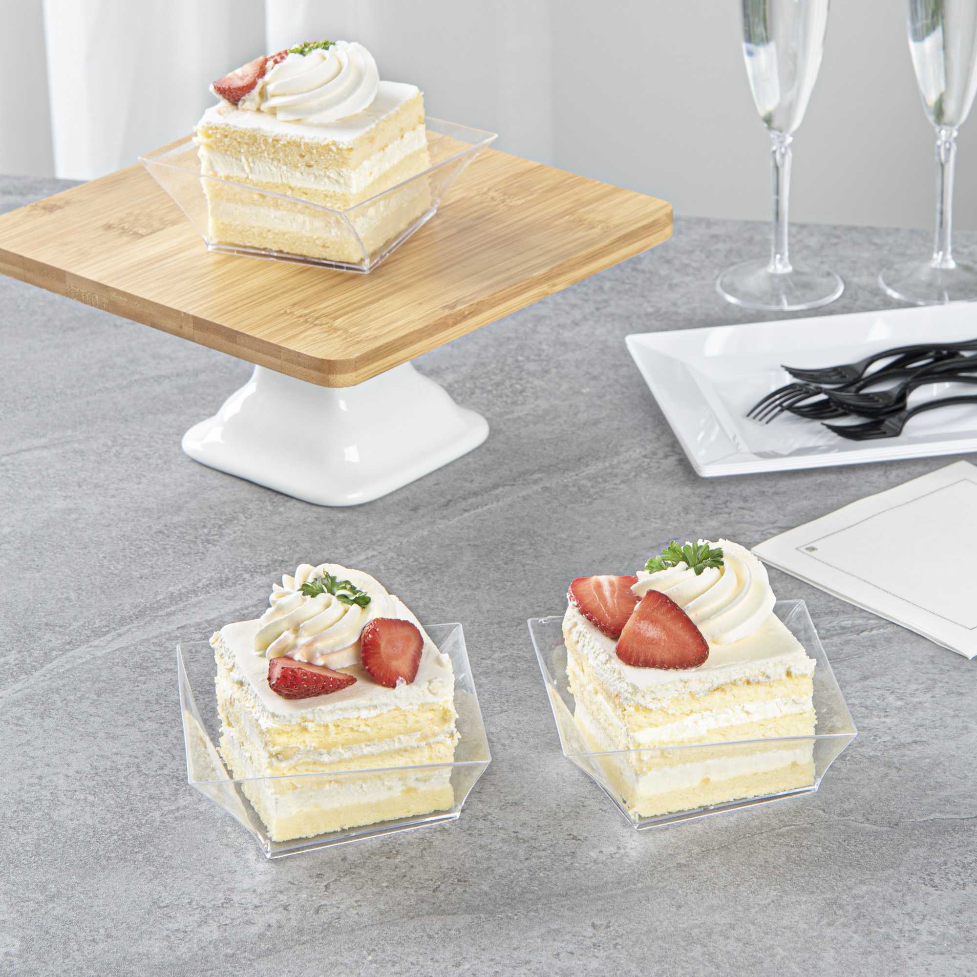 Mini Serve 7 oz Square Clear Plastic Small Girata Bowl - 4" x 4" x 1 1/2" - 100 count box