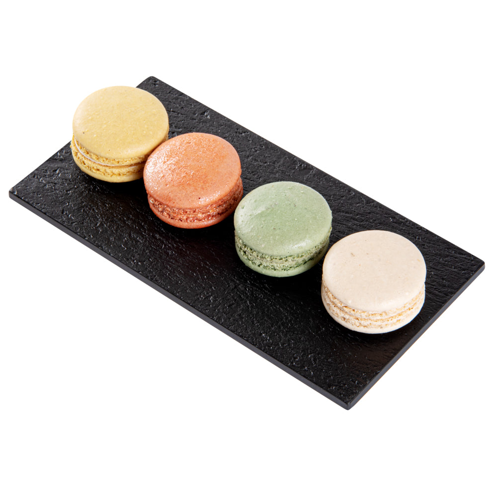 Maxi Serve Rectangle Black Plastic Small Plate - Faux Slate - 7" x 3 1/2" - 100 count box