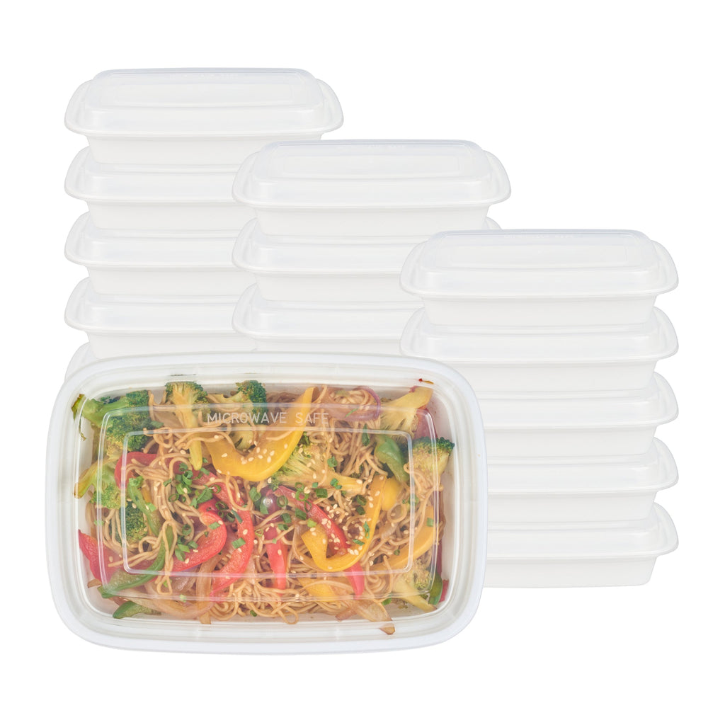 Asporto 28 oz Rectangle White Plastic To Go Box - with Clear Lid, Microwavable - 8 3/4" x 6" x 1 1/2" - 100 count box