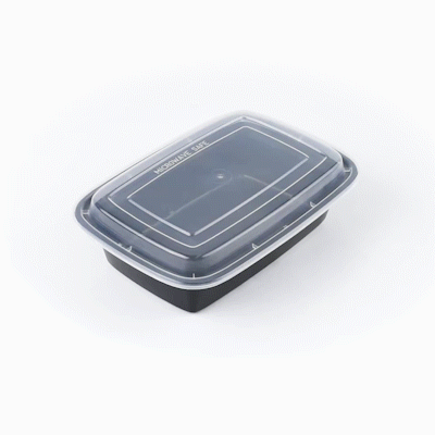 Asporto 38 oz Rectangle Black Plastic To Go Box - with Clear Lid, Microwavable - 8 3/4" x 6" x 2" - 100 count box