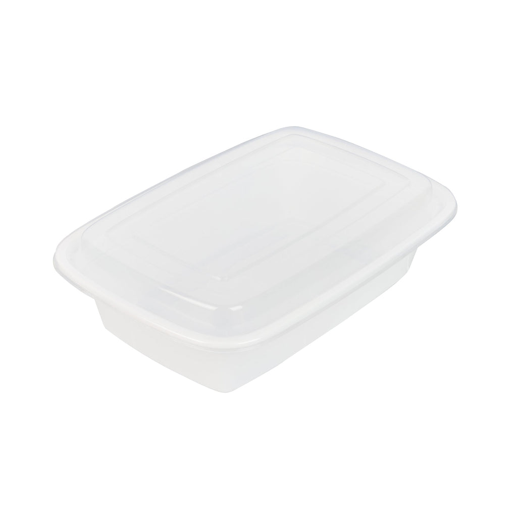 Asporto 38 oz Rectangle White Plastic To Go Box - with Clear Lid, Microwavable - 8 3/4" x 6" x 2" - 100 count box
