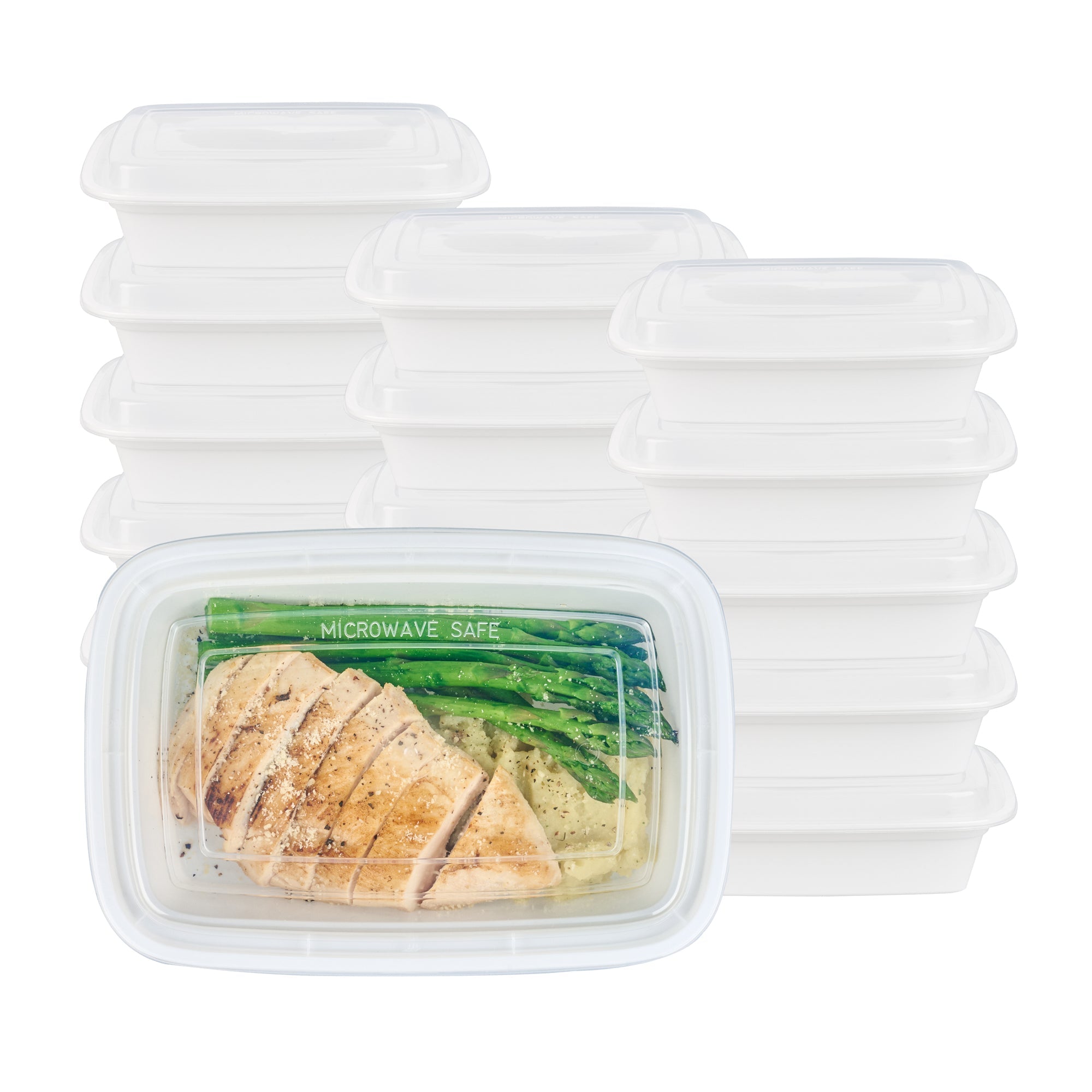 Asporto 38 oz Rectangle White Plastic To Go Box - with Clear Lid, Microwavable - 8 3/4" x 6" x 2" - 100 count box