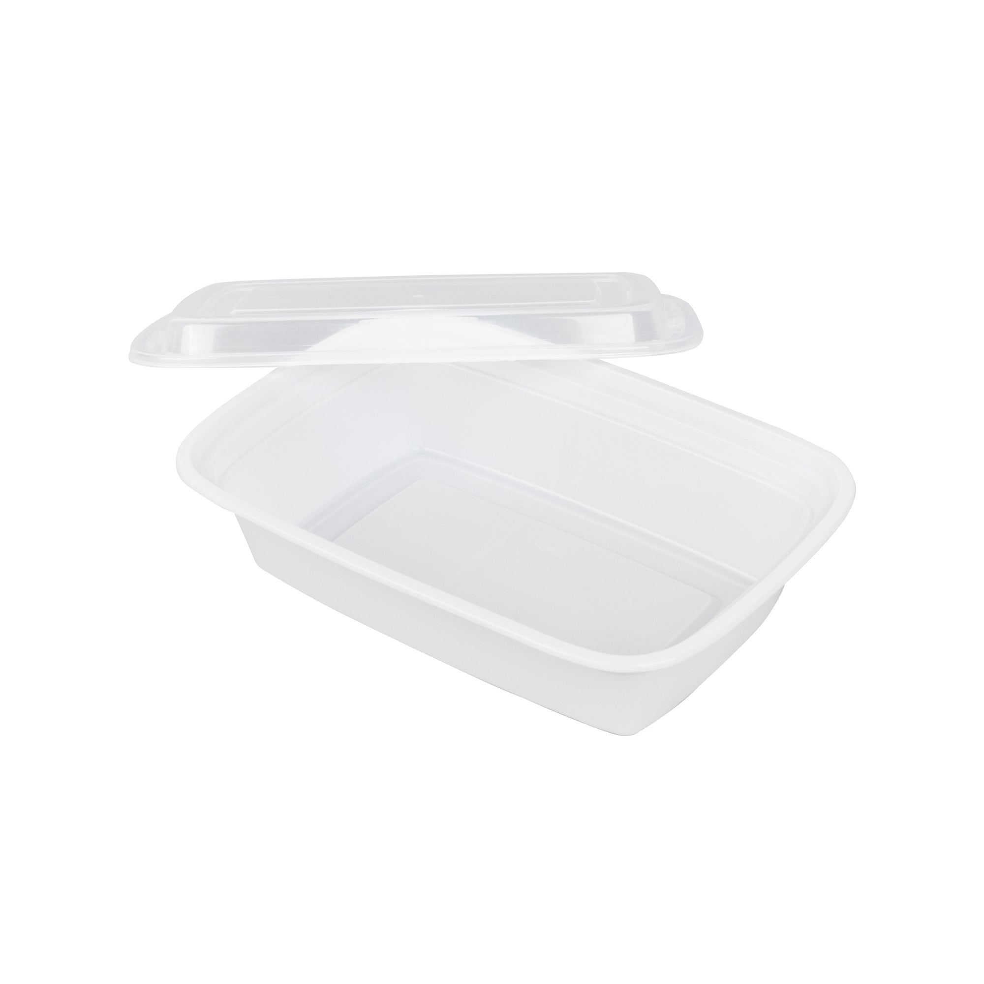Asporto 38 oz Rectangle White Plastic To Go Box - with Clear Lid, Microwavable - 8 3/4" x 6" x 2" - 100 count box
