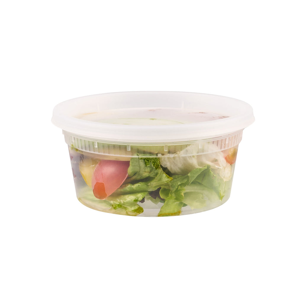 Asporto 12 oz Round Clear Plastic Soup Container - with Lid, Microwavable - 4 1/2" x 4 1/2" x 2 1/2" - 100 count box