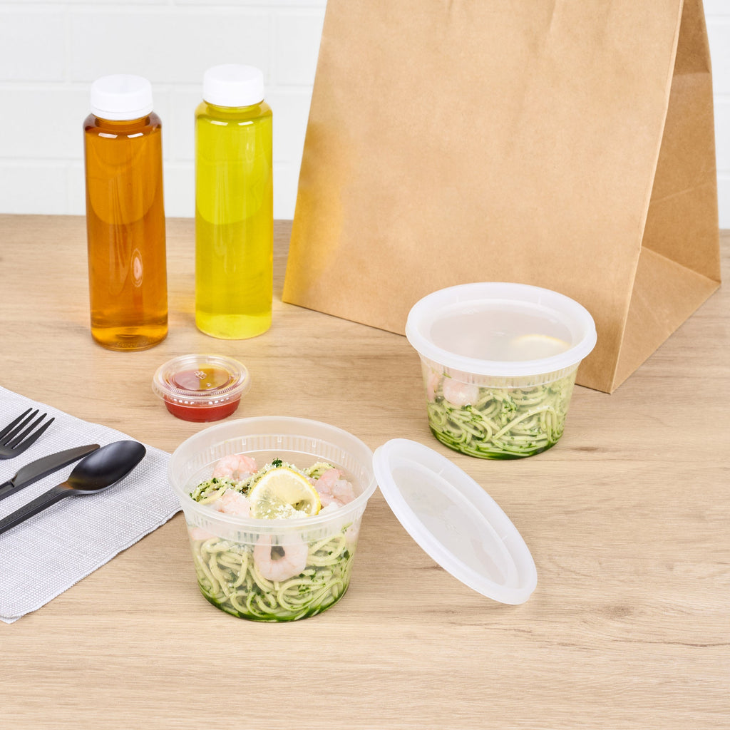 Asporto 16 oz Round Clear Plastic Soup Container - with Lid, Microwavable - 4 1/2" x 4 1/2" x 3" - 100 count box
