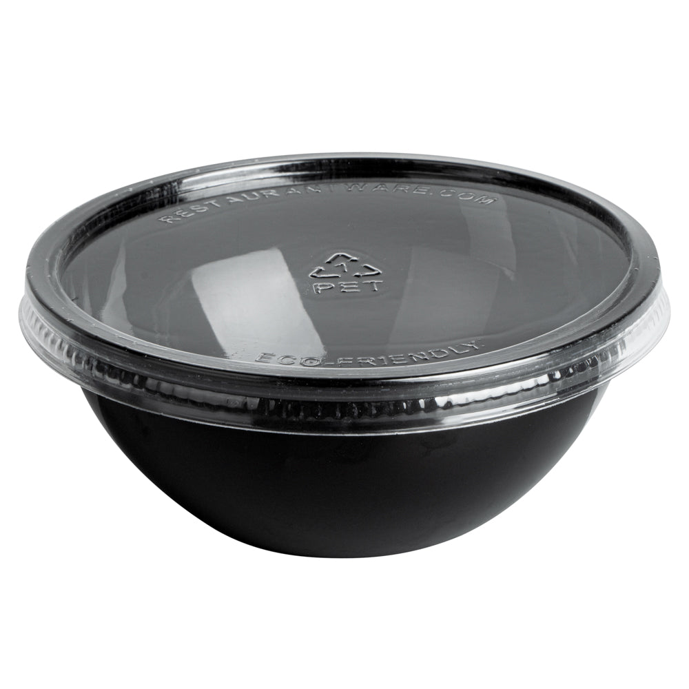 Mini Serve 7 oz Round Black Plastic Salad Bowl - 5" x 5" x 1 3/4" - 200 count box