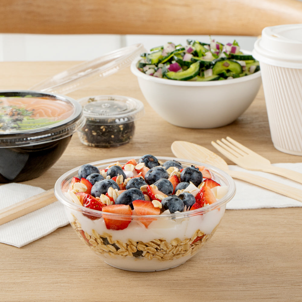 Mini Serve 7 oz Round Clear Plastic Salad Bowl - 5" x 5" x 1 3/4" - 200 count box