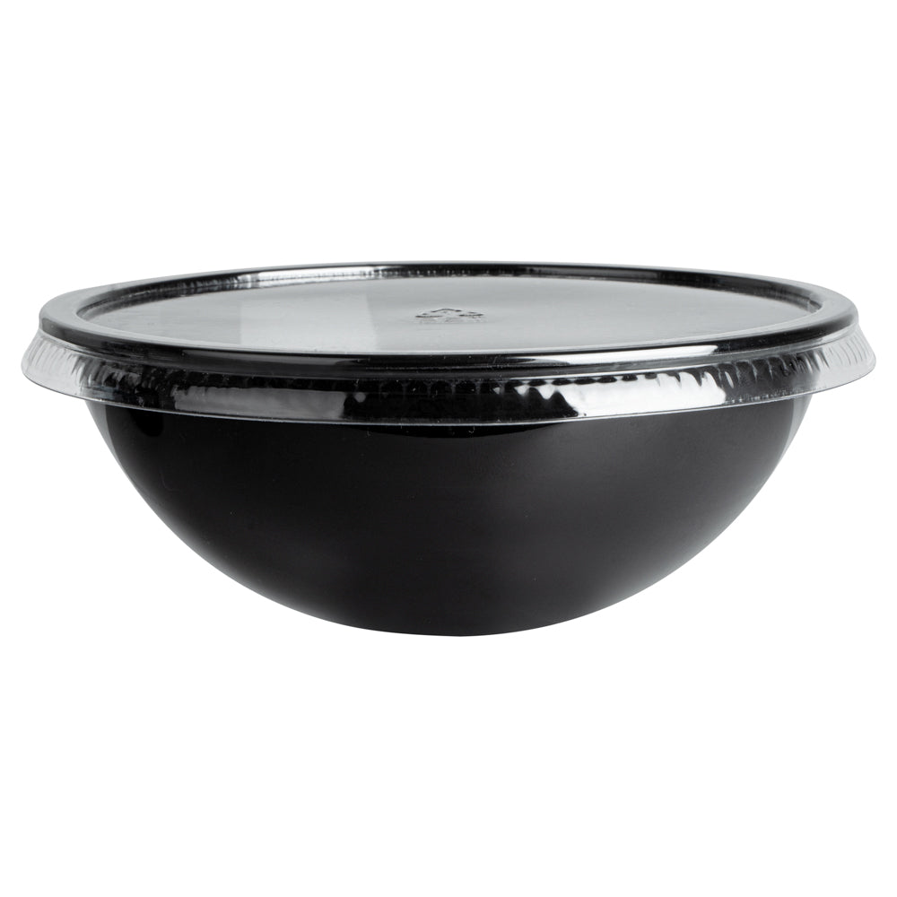Maxi Serve 18 oz Round Black Plastic Salad Bowl - 6" x 6" x 2 1/2" - 200 count box