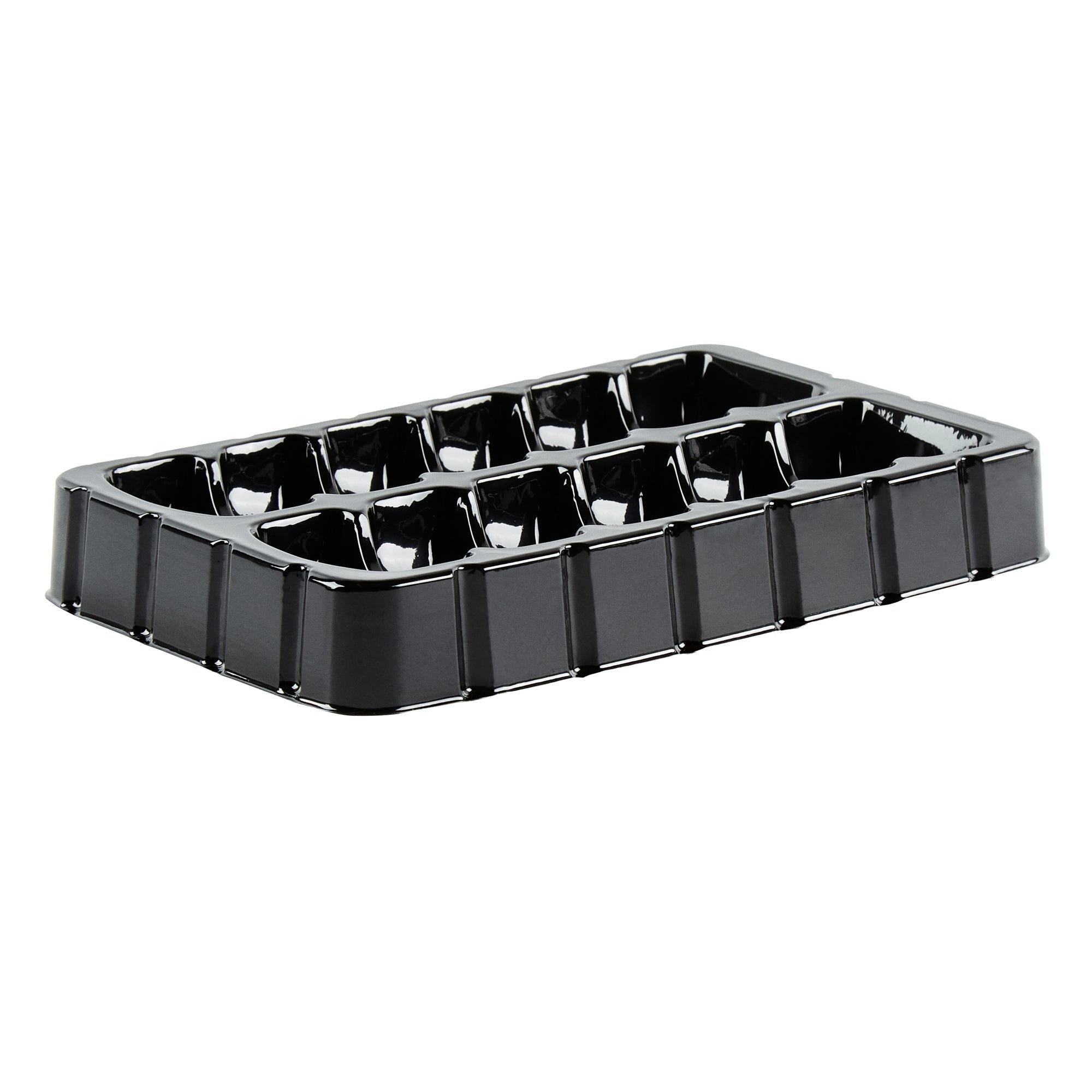 Shock Safe Rectangle Black Plastic Macaron Take Out Box - Fits 12 Macarons - 11" x 4 1/2" x 2" - 100 count box