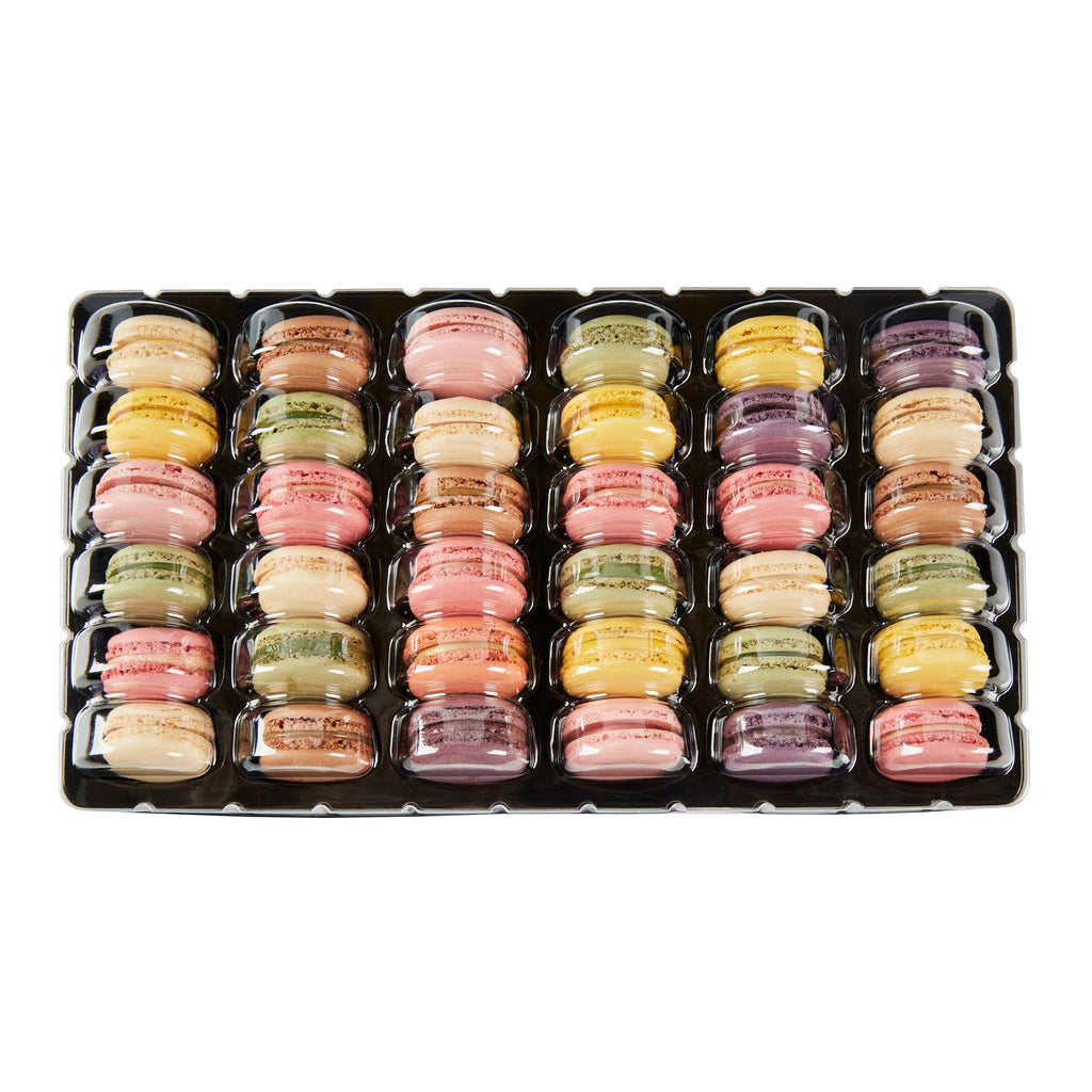 Shock Safe Rectangle Black Plastic Macaron Take Out Box - Fits 36 Macarons - 13 1/4" x 11" x 2" - 100 count box