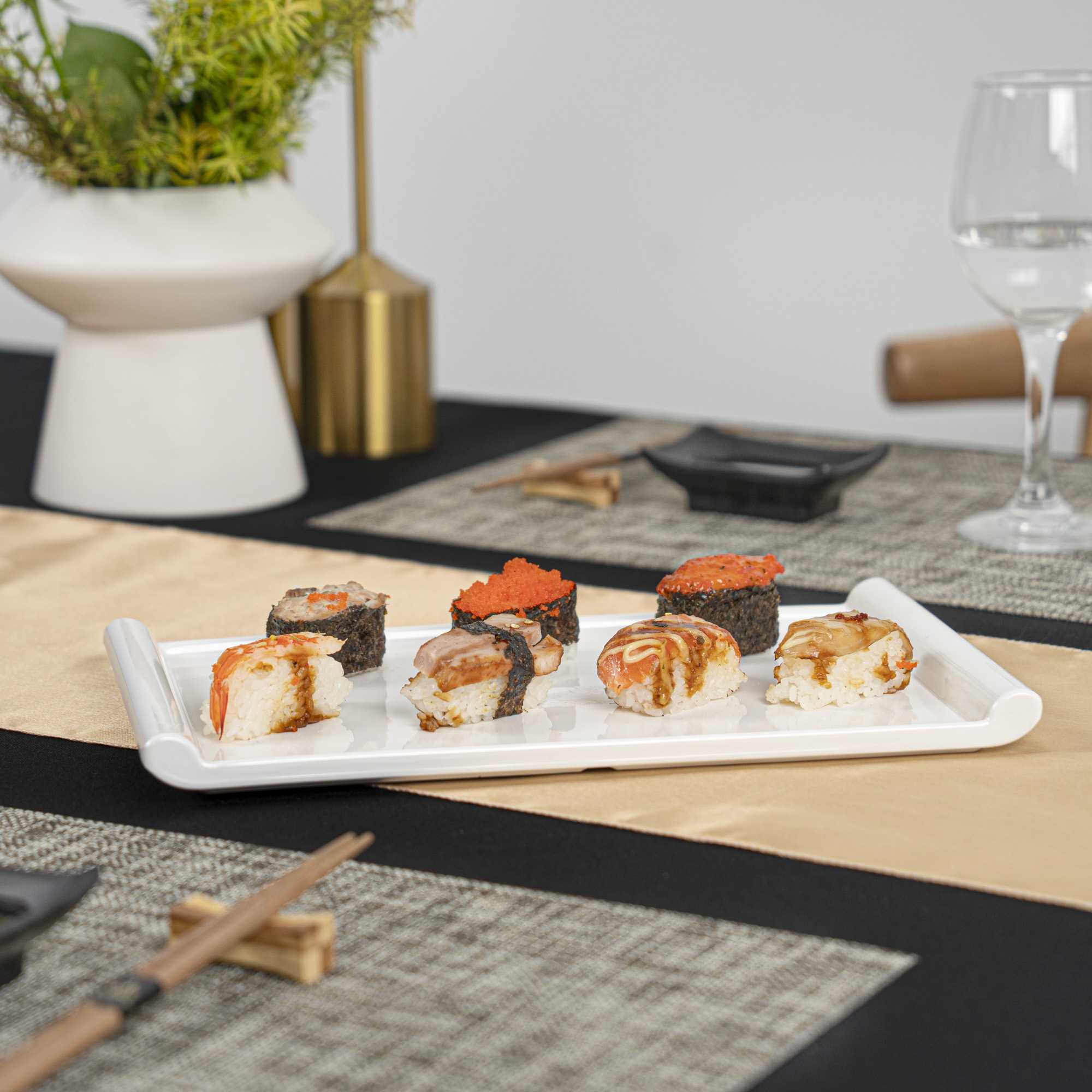 Voga Rectangle White Melamine Small Plate - Japonais - 12" x 7" x 1" - 10 count box