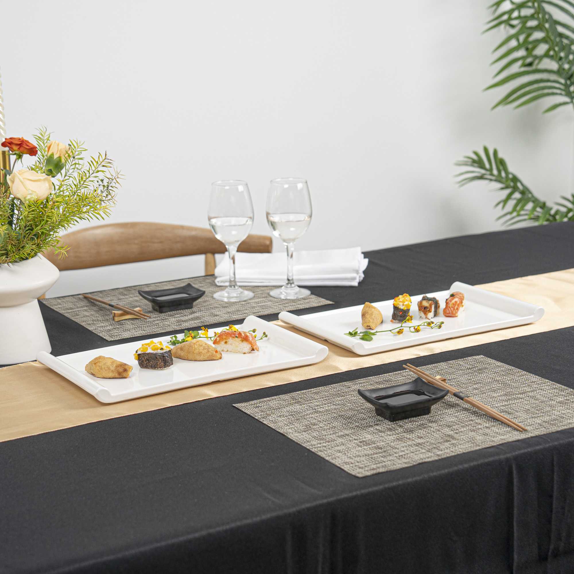 Voga Rectangle White Melamine Large Plate - Japonais - 14" x 8 1/4" x 1" - 10 count box