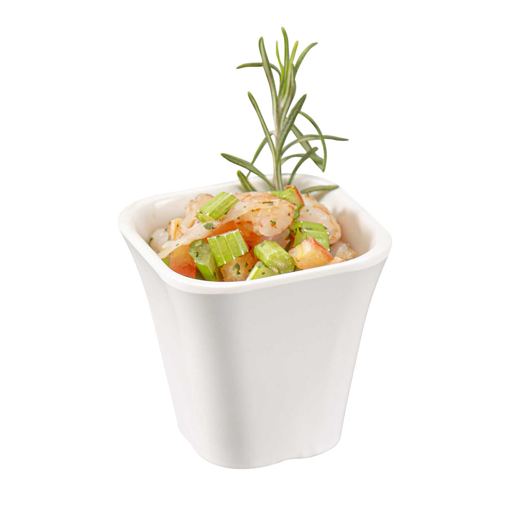 Voga 6 oz Square White Melamine Tasting Cup - Kova - 3" x 3" x 2 3/4" - 10 count box